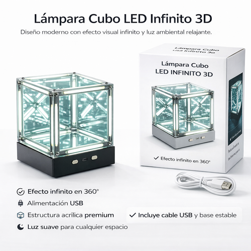 Lámpara Cubo LED Infinito 3D